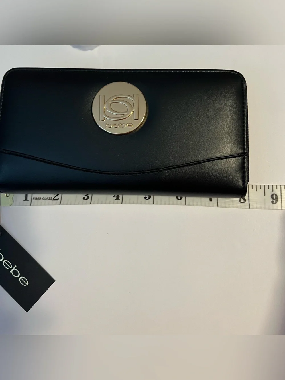 NWT bebe Black Zip Around Wallet Wristlet Gold Logo Clutch